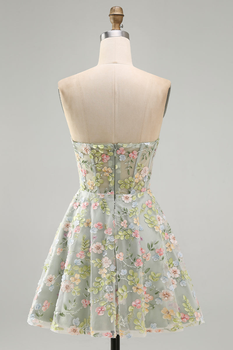 Load image into Gallery viewer, Sweetheart A Line Green Corset Short Prom Dress with 3D Flowers