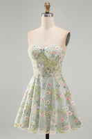 Load image into Gallery viewer, Sweetheart A Line Green Corset Short Prom Dress with 3D Flowers