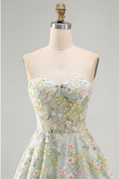 Load image into Gallery viewer, Sweetheart A Line Green Corset Short Prom Dress with 3D Flowers