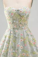 Load image into Gallery viewer, Sweetheart A Line Green Corset Short Prom Dress with 3D Flowers