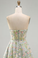 Load image into Gallery viewer, Sweetheart A Line Green Corset Short Prom Dress with 3D Flowers