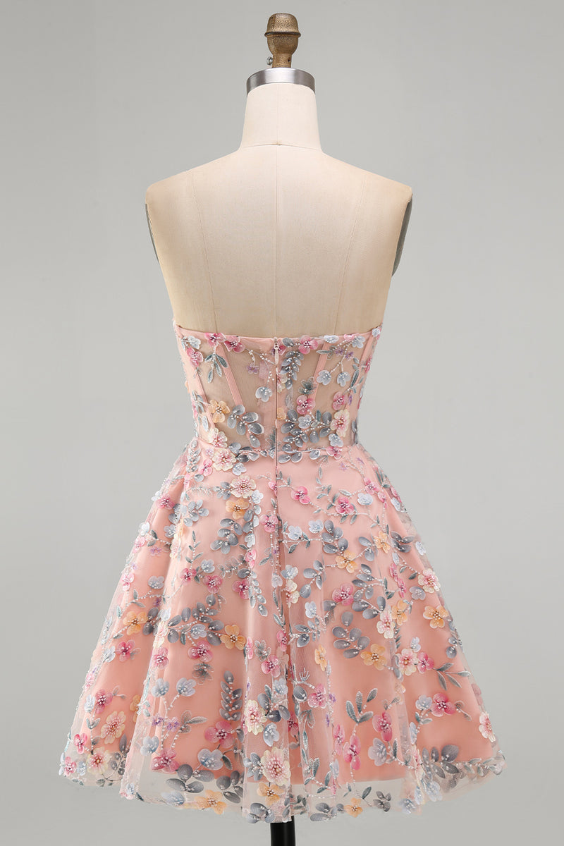 Load image into Gallery viewer, Sweetheart A Line Green Corset Short Prom Dress with 3D Flowers