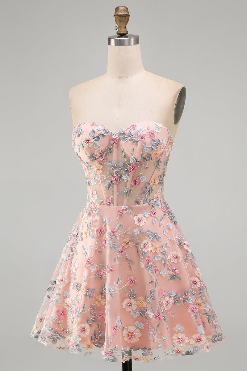 Load image into Gallery viewer, Sweetheart A Line Green Corset Short Prom Dress with 3D Flowers