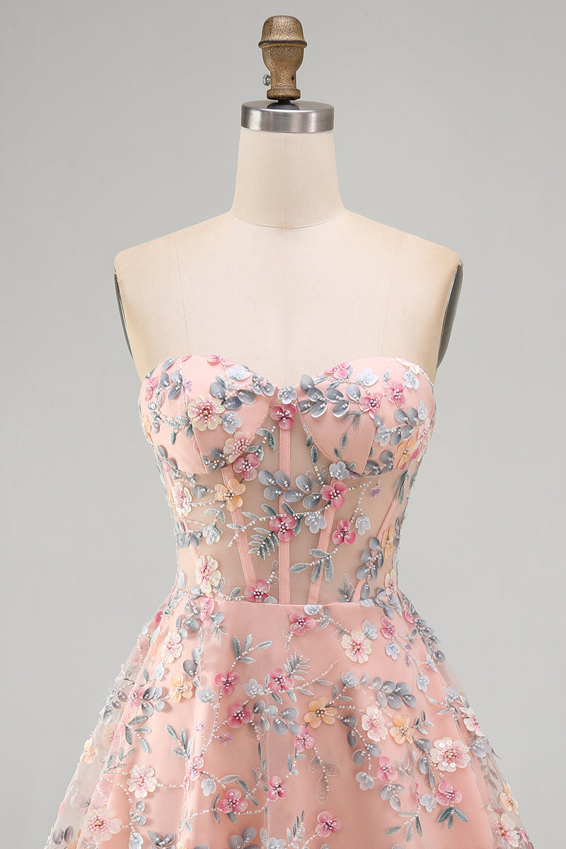 Load image into Gallery viewer, Sweetheart A Line Green Corset Short Prom Dress with 3D Flowers