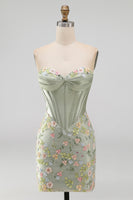 Load image into Gallery viewer, Floral Sweetheart Pink Tight Short Corset Prom Dress