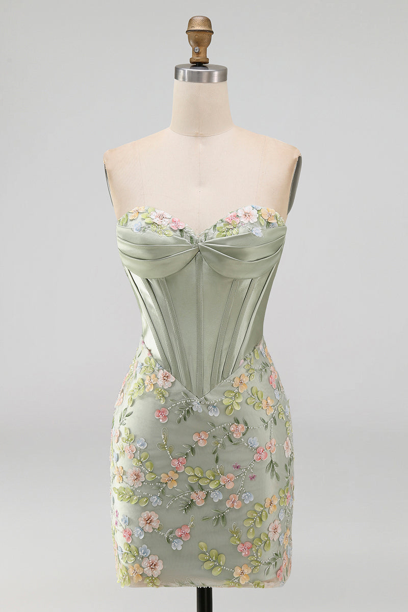 Load image into Gallery viewer, Floral Sweetheart Pink Tight Short Corset Prom Dress