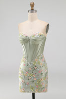 Load image into Gallery viewer, Floral Sweetheart Pink Tight Short Corset Prom Dress