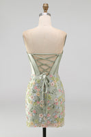 Load image into Gallery viewer, Floral Sweetheart Pink Tight Short Corset Prom Dress