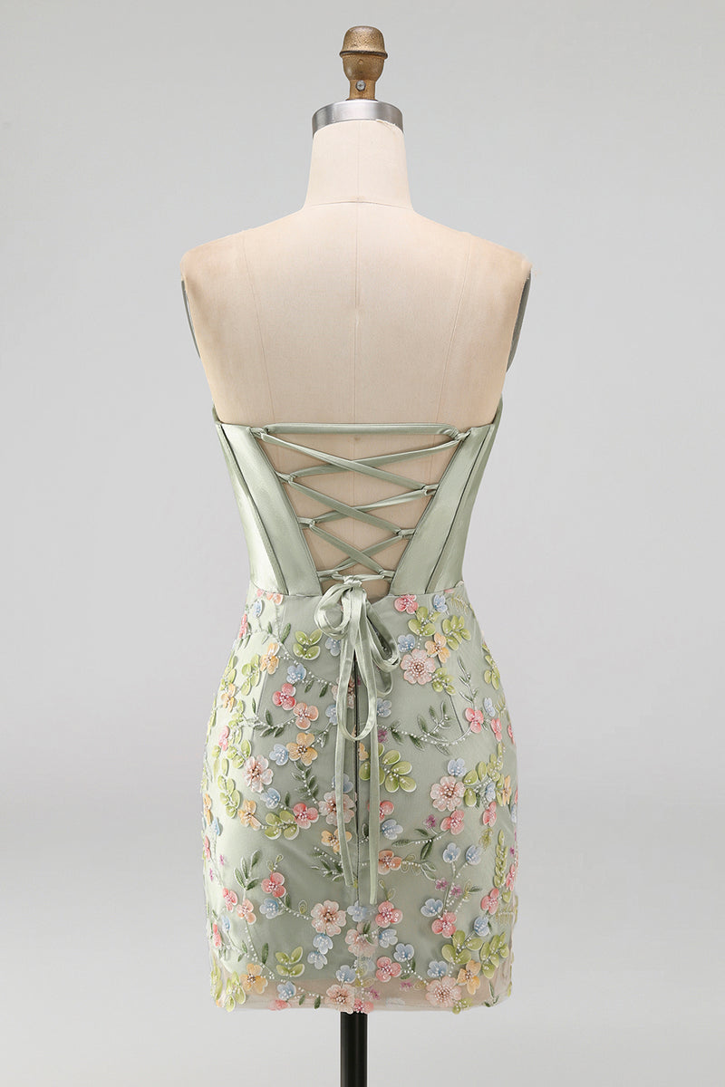 Load image into Gallery viewer, Floral Sweetheart Pink Tight Short Corset Prom Dress
