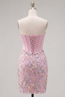Load image into Gallery viewer, Floral Sweetheart Pink Tight Short Corset Prom Dress