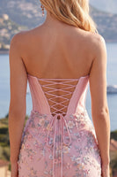 Load image into Gallery viewer, Floral Sweetheart Pink Tight Short Corset Prom Dress