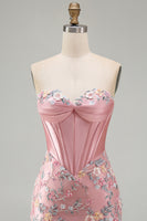 Load image into Gallery viewer, Floral Sweetheart Pink Tight Short Corset Prom Dress