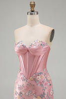 Load image into Gallery viewer, Floral Sweetheart Pink Tight Short Corset Prom Dress