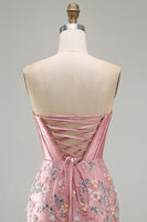 Load image into Gallery viewer, Floral Sweetheart Pink Tight Short Corset Prom Dress