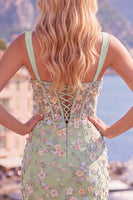 Load image into Gallery viewer, Floral Tight Blue Thick Straps Corset Short Prom Dress with Slit