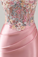 Load image into Gallery viewer, Strapless Tight Blue Short Ruched Corset Prom Dress with 3D Flowers
