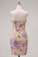 Load image into Gallery viewer, Jacquard Strapless Tight Blue Short Prom Dress with Bow