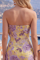 Load image into Gallery viewer, Jacquard Strapless Tight Blue Short Prom Dress with Bow