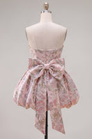 Load image into Gallery viewer, Strapless A Line Fuchsia Jacquard Short Prom Dress with Bow