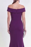Load image into Gallery viewer, Off the Shoulder Mermaid Purple Ruched Long Formal Dress with Slit