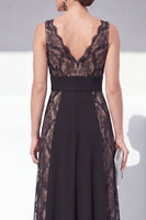 Load image into Gallery viewer, V-Neck Black Lace Floral Long A Line Formal Dress
