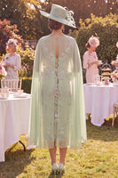 Load image into Gallery viewer, Midi Bodycon Green Floral V-Neck Mother of the Bride Dress with Cape
