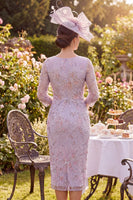 Load image into Gallery viewer, Sparkly Lilac Midi Floral Bodycon Beaded Mother of the Bride Dress with Cape