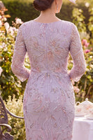 Load image into Gallery viewer, Sparkly Lilac Midi Floral Bodycon Beaded Mother of the Bride Dress with Cape