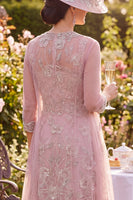 Load image into Gallery viewer, Sparkly Blush Midi Floral A Line Round Neck Beaded Mother of the Bride Dress