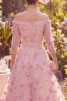 Load image into Gallery viewer, Pink Beaded Long A Line Floral Off the Shoulder Mother of the Bride Dress