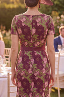 Load image into Gallery viewer, Mermaid Maxi Floral Burgundy Square Neck Mother of the Bride Dress with Belt