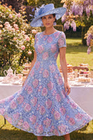 Load image into Gallery viewer, Sparkly Blue Maxi Floral A Line Boat Neck Beaded Mother of the Bride Dress