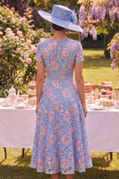 Load image into Gallery viewer, Sparkly Blue Maxi Floral A Line Boat Neck Beaded Mother of the Bride Dress