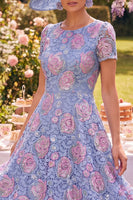 Load image into Gallery viewer, Sparkly Blue Maxi Floral A Line Boat Neck Beaded Mother of the Bride Dress