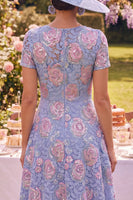 Load image into Gallery viewer, Sparkly Blue Maxi Floral A Line Boat Neck Beaded Mother of the Bride Dress
