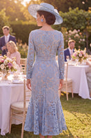 Load image into Gallery viewer, Grey Blue Mermaid Maxi Square Neck Floral Mother of the Bride Dress with Belt