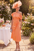 Load image into Gallery viewer, Orange Ruched A Line One Shoulder Maxi Mother of the Bride Dress