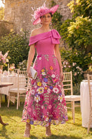 Load image into Gallery viewer, Fuchsia Floral A Line Maxi One Shoulder Mother of the Bride Dress with Bow