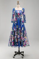 Load image into Gallery viewer, Royal Blue A Line Floral Maxi Square Neck Mother of the Bride Dress