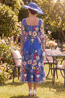 Load image into Gallery viewer, Royal Blue A Line Floral Maxi Square Neck Mother of the Bride Dress