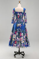 Load image into Gallery viewer, Royal Blue A Line Floral Maxi Square Neck Mother of the Bride Dress