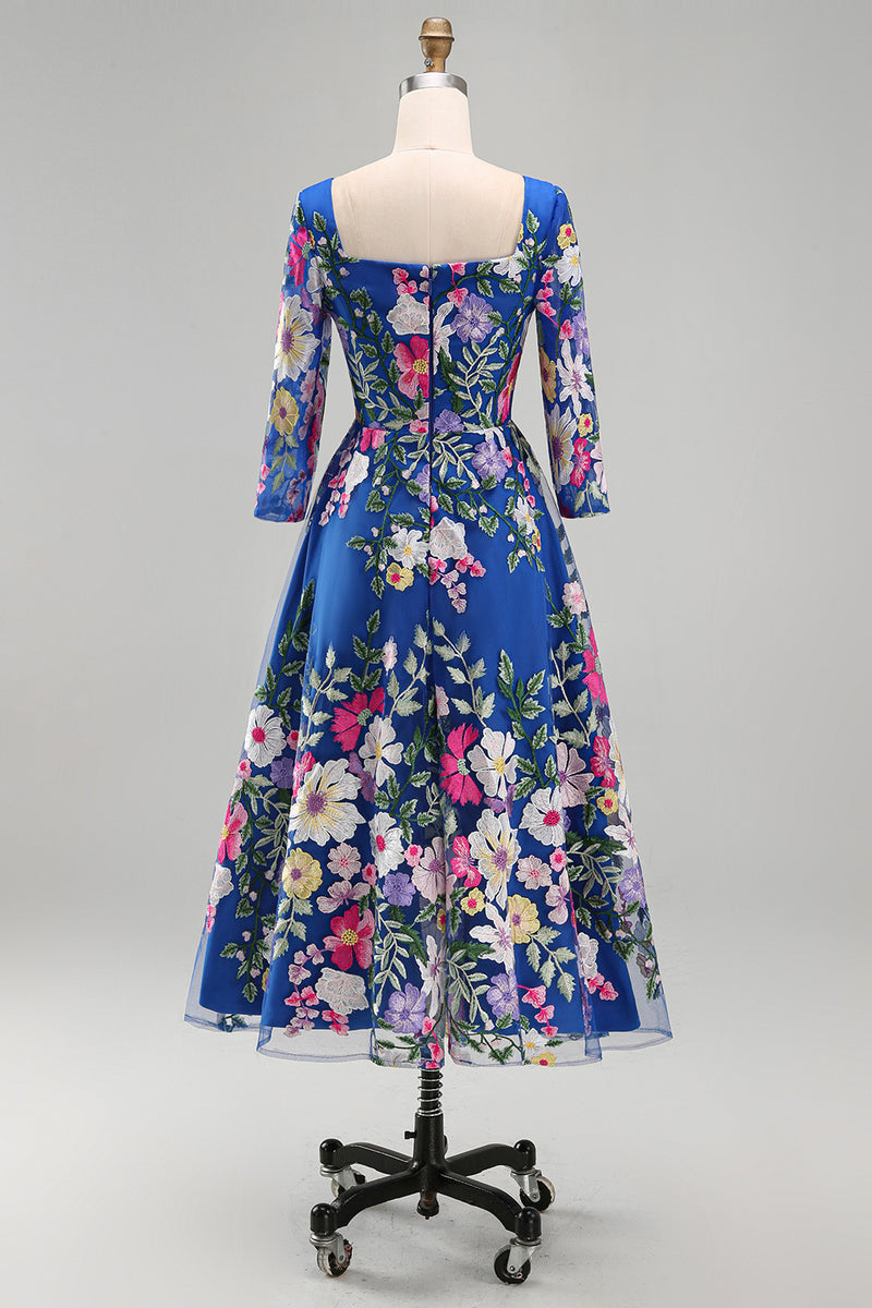 Load image into Gallery viewer, Royal Blue A Line Floral Maxi Square Neck Mother of the Bride Dress