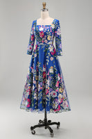 Load image into Gallery viewer, Royal Blue A Line Floral Maxi Square Neck Mother of the Bride Dress