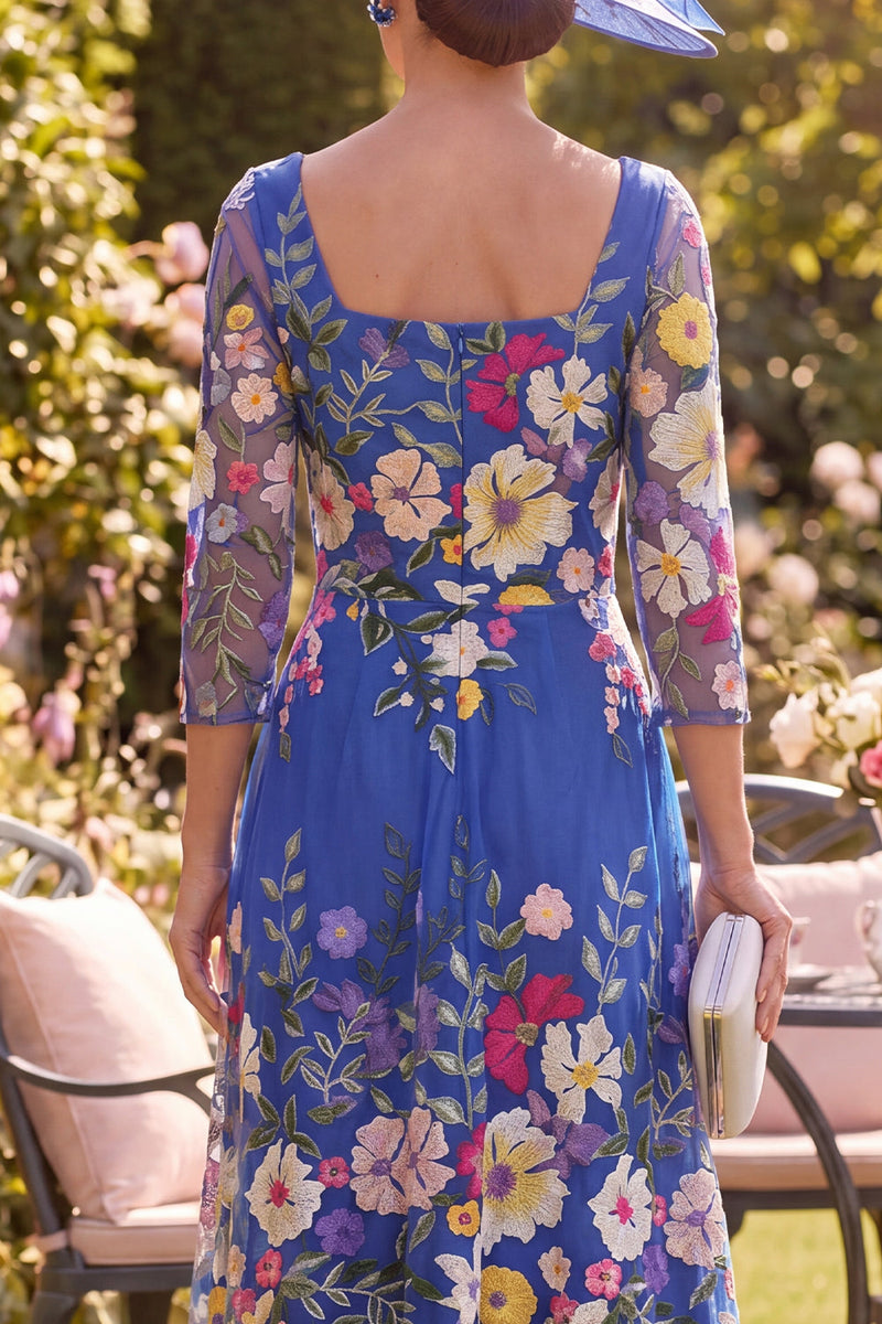 Load image into Gallery viewer, Royal Blue A Line Floral Maxi Square Neck Mother of the Bride Dress