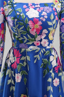 Load image into Gallery viewer, Royal Blue A Line Floral Maxi Square Neck Mother of the Bride Dress