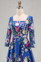 Load image into Gallery viewer, Royal Blue A Line Floral Maxi Square Neck Mother of the Bride Dress
