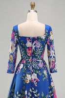 Load image into Gallery viewer, Royal Blue A Line Floral Maxi Square Neck Mother of the Bride Dress