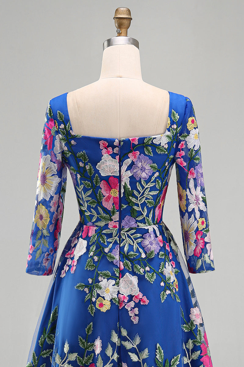 Load image into Gallery viewer, Royal Blue A Line Floral Maxi Square Neck Mother of the Bride Dress
