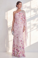 Load image into Gallery viewer, Mermaid Lilac Long Floral Beaded Mother of the Bride Dress with Side Cape