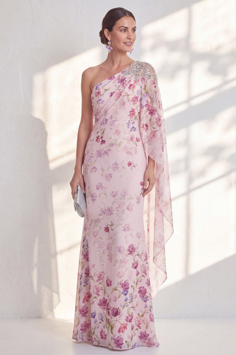 Load image into Gallery viewer, Mermaid Lilac Long Floral Beaded Mother of the Bride Dress with Side Cape